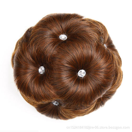 bridal wed braid hair bun piece, wig with bun for short hair, artificial nine flower hair bun pad